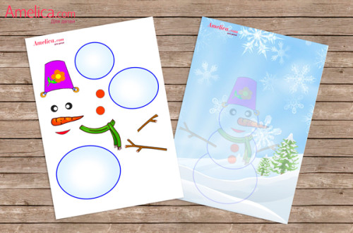 аппликация снеговик для детей из бумаги