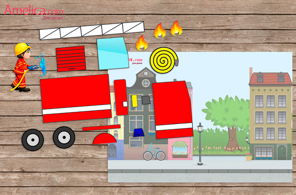 аппликация пожарная машина для детей