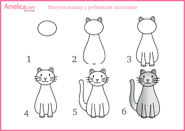 как ребенку нарисовать кошку поэтапно, котенкаAmelica
