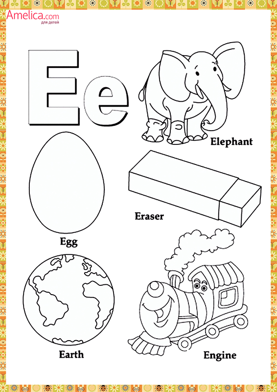 Раскраска английский алфавит в картинках для детей