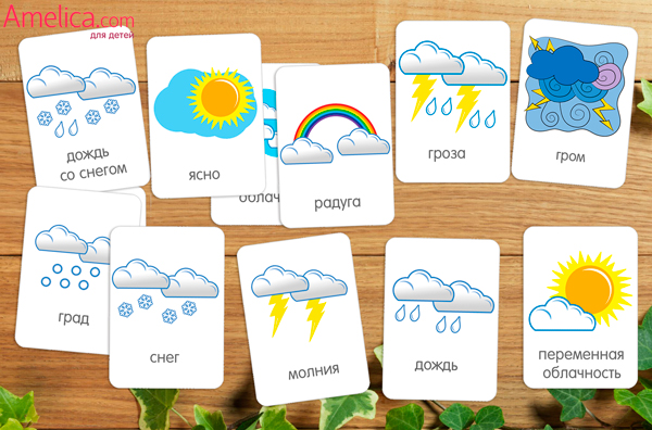 карточки с картинками погода, развивающие карточки для детей скачать
